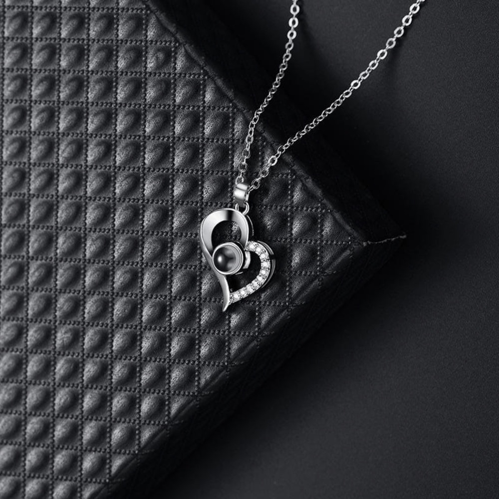 Heart necklace that says ‘I Love You’ in 100 different languages